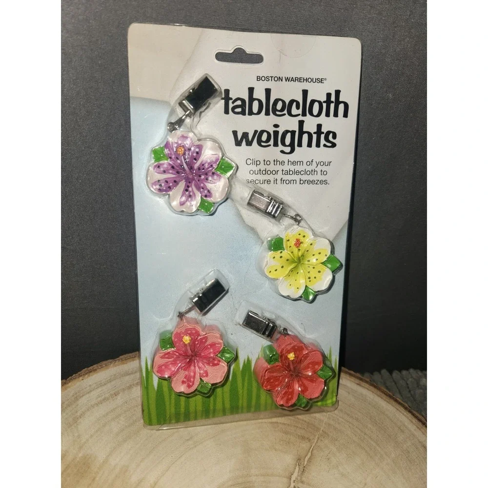2005 Set of 4 Boston Warehouse Tablecloth Weights~SUNSET PALMS~FLOWERS~PARTY~NEW